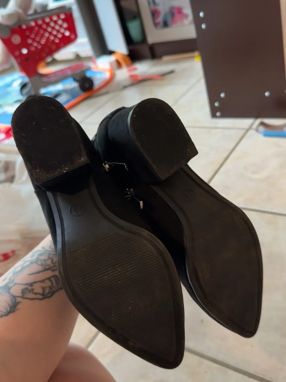 a new day Black Suede Pointed Toe Ankle Booties